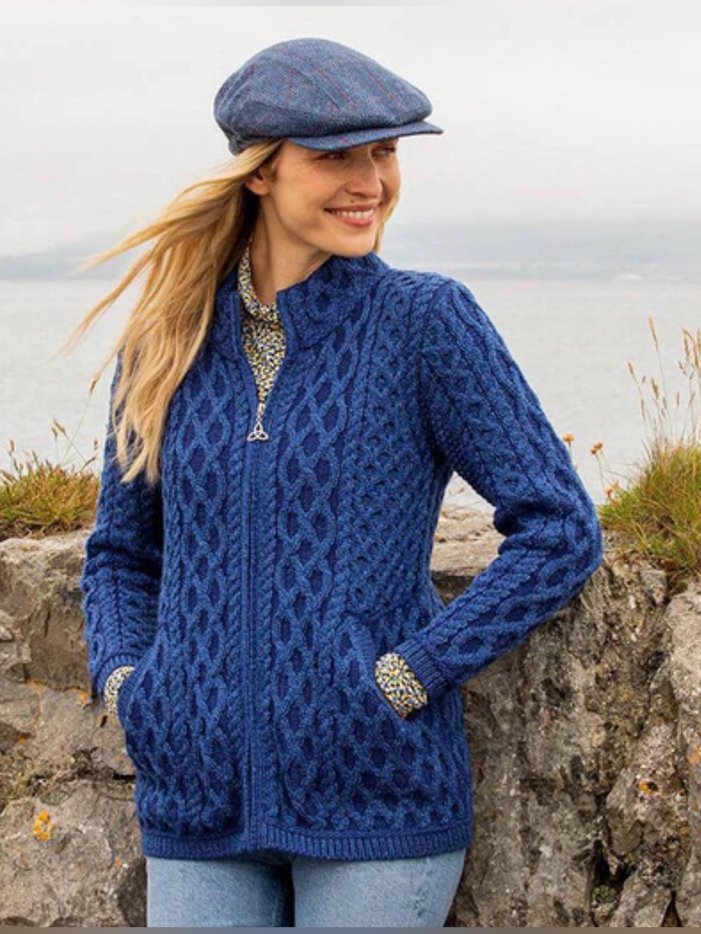 Aran Crafts Plated Cardigan w/Celtic Zip
